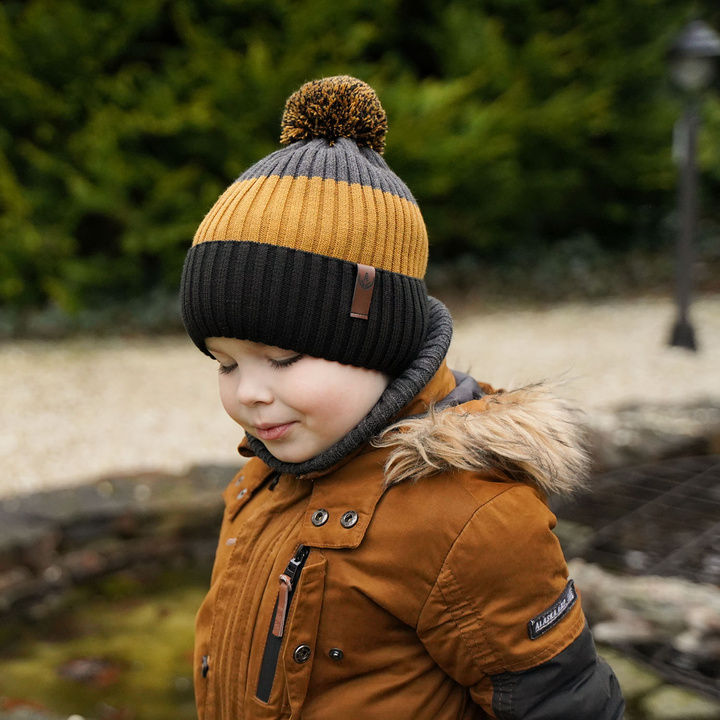 Winterset Jungen: Mütze und Schlauchschal mit Bommel khaki Karson