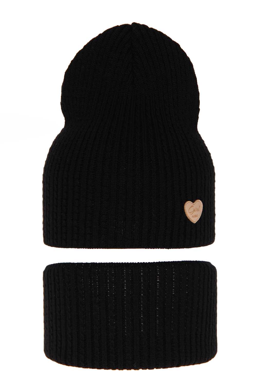 Herbst und Frühlingsset Mädchen: Mütze und Schlauchschal, mit Baumwolle, Schwarz Wega