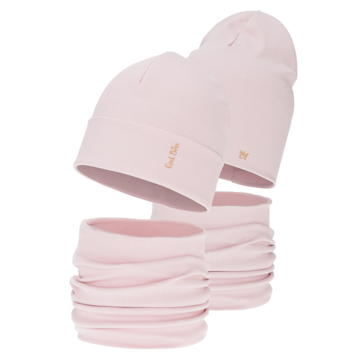 Herbst und Frühlingsset Mädchen: Mütze und Schlauchschal, rosa, Baumwolle, Carina