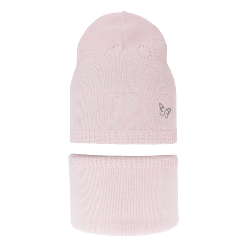 Herbst und Frühlingsset Mädchen: Mütze und Schlauchschal, mit Baumwolle, Rosa Amarilla