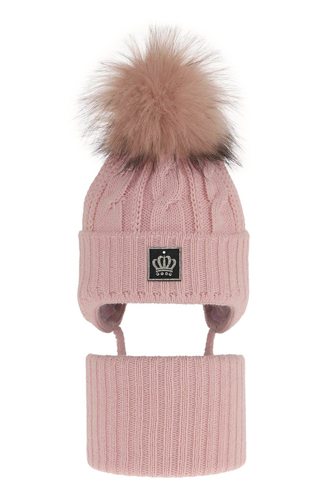 Winterset Mädchen: Mütze und Schlauchschal mit Bommel Rosa Tigra