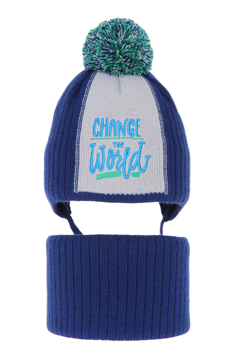 Winterset für Jungen: Mütze und Schlauchschal Blau Herb