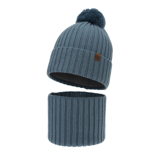 Winterset Jungen: Mütze und Schlauchschal, blau, 100% Merinowolle, Baumwollfutter, Tolmar