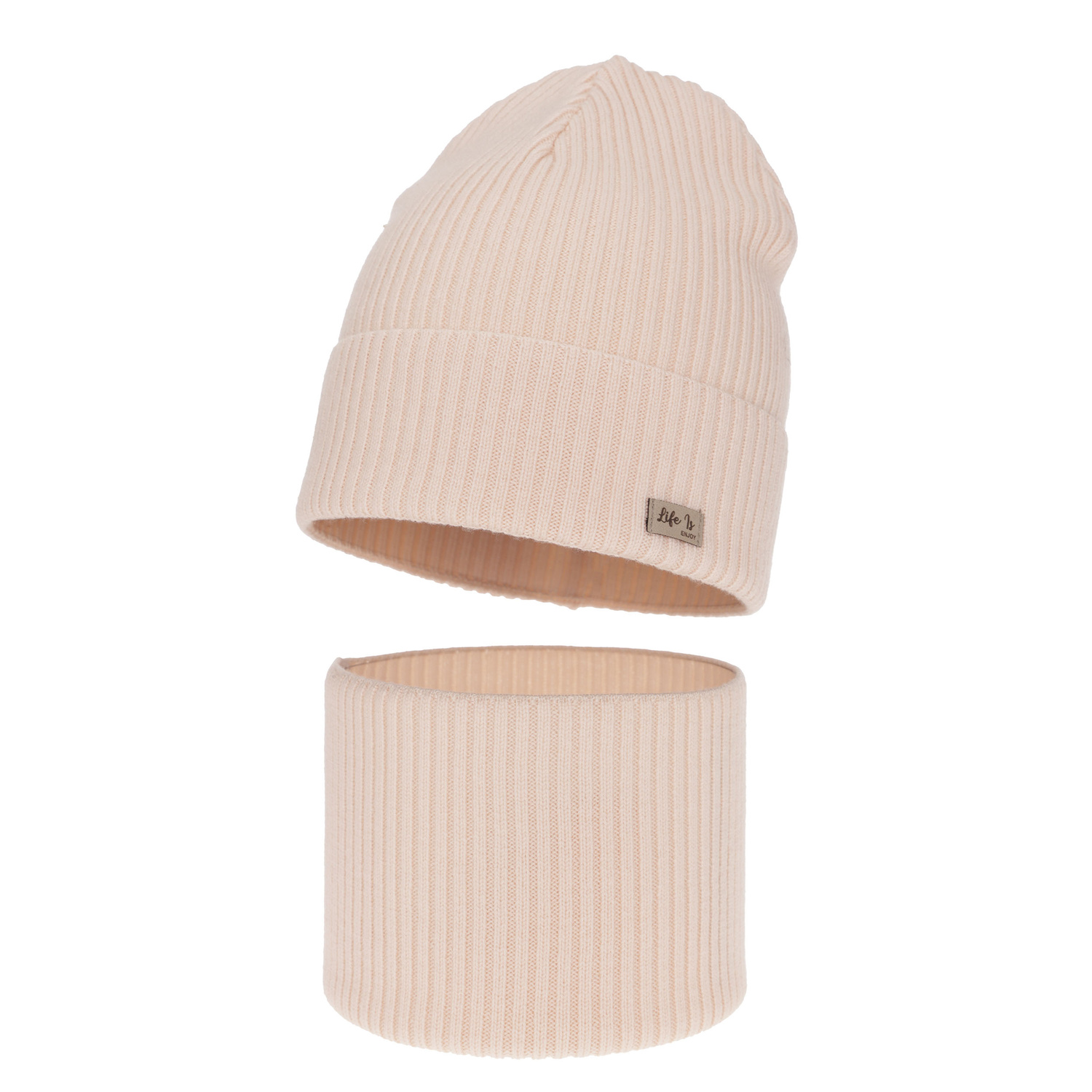 Herbst und Frühlingsset Mädchen: Mütze und Schlauchschal 100% extrafeine Merinowolle Rosa Itra