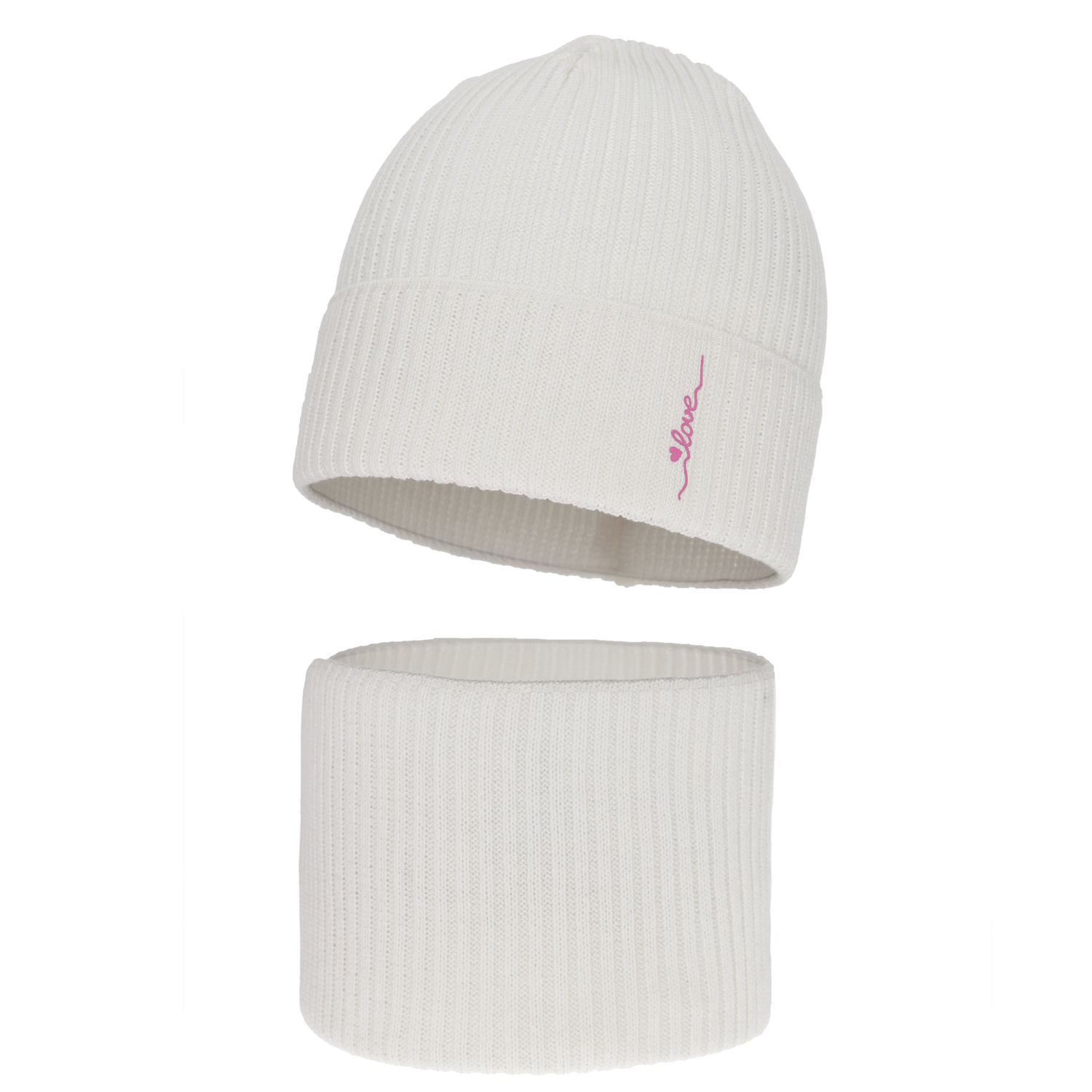 Herbst und Frühlingsset Mädchen: Mütze und Schlauchschal, mit Baumwolle, weiß, Elvara