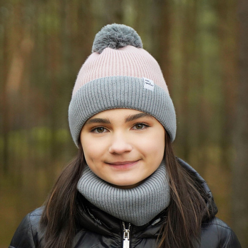 Winterset Mädchen: Mütze und Schlauchschal mit Bommel Rosa Rosalin