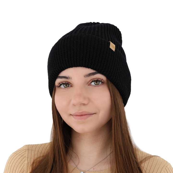 Wintermütze Damen 100% extrafeine Merinowolle Schwarz Isla