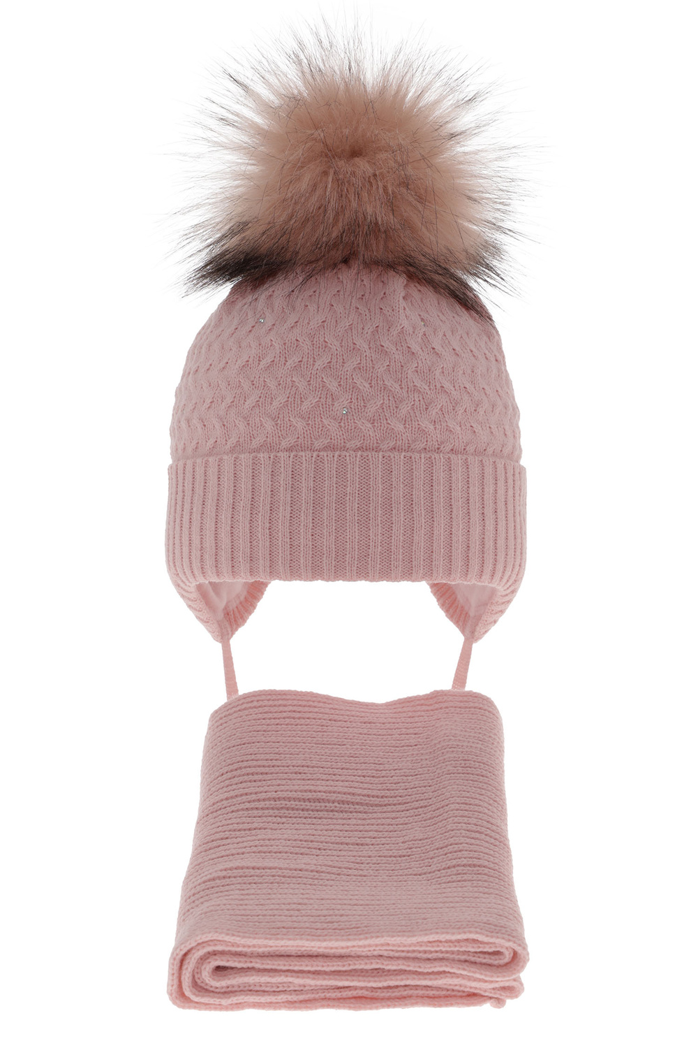 Winterset für Mädchen: Mütze und Schal mit Bommel in Rosa Zelta