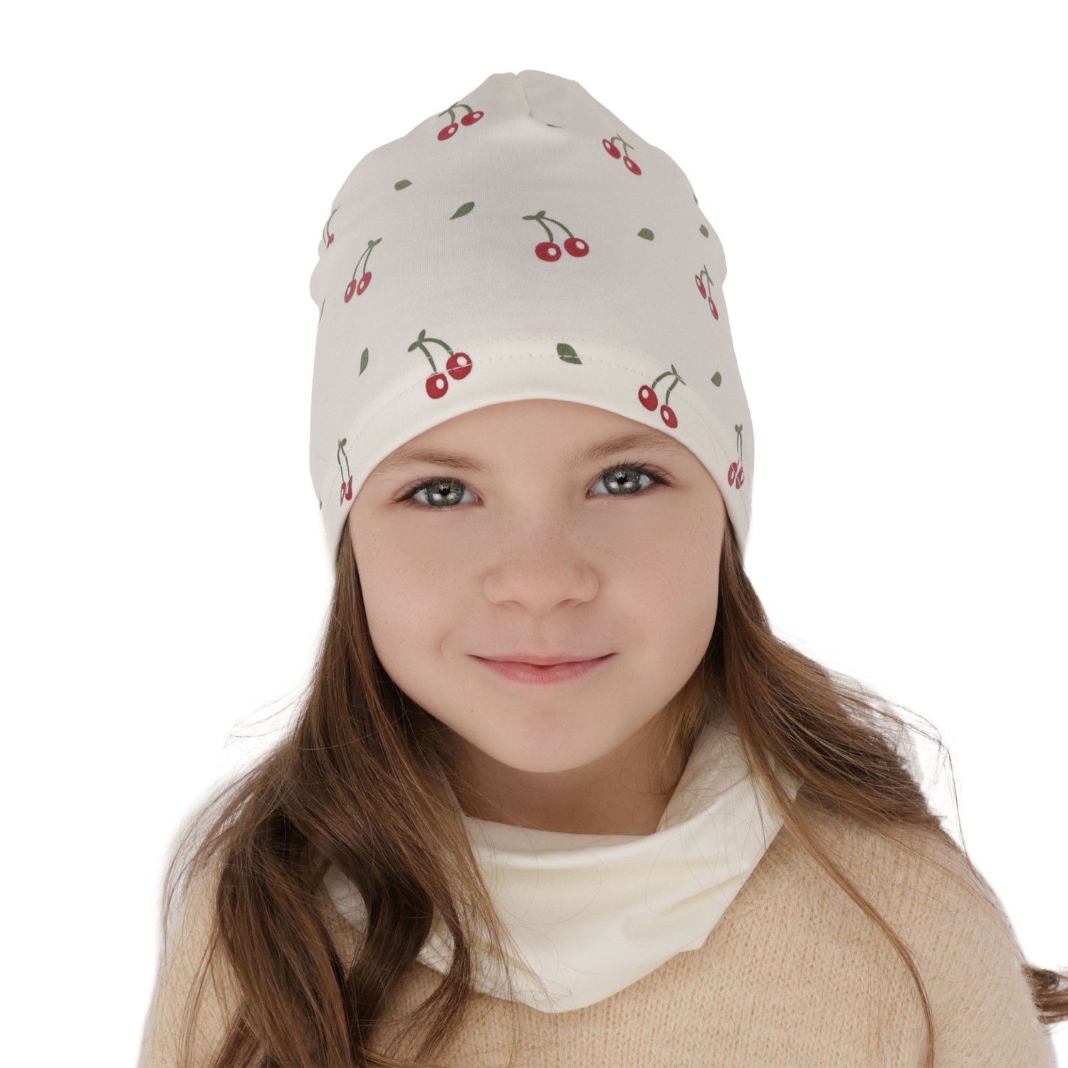 Herbst und Frühlingsset Mädchen baumwolle: Mütze und Schlauchschal Beige Cerise