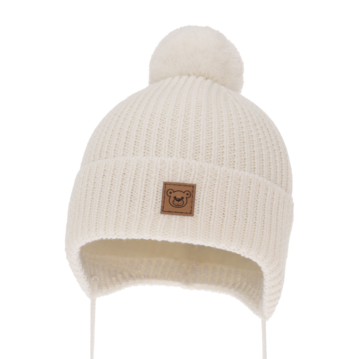 Wintermütze Jungen 100% extrafeine Merinowolle, gefüttert mit Wollfleece Cremefarben Tofik