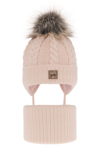 Winterset für Mädchen: Mütze und Schlauchschal mit Bommel in Rosa Finess