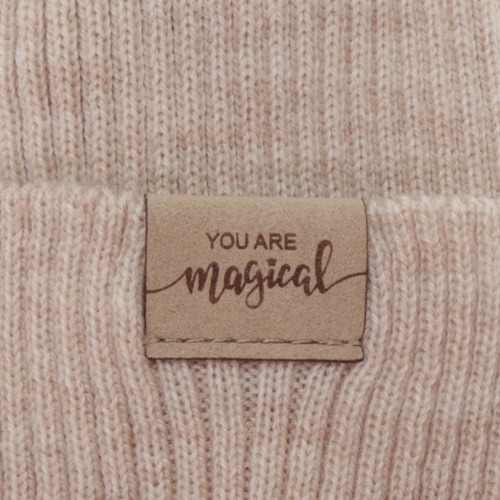 Herbst und Frühlingsset Mädchen: Mütze und Schlauchschal, beige, 100% Merinowolle, Magenta