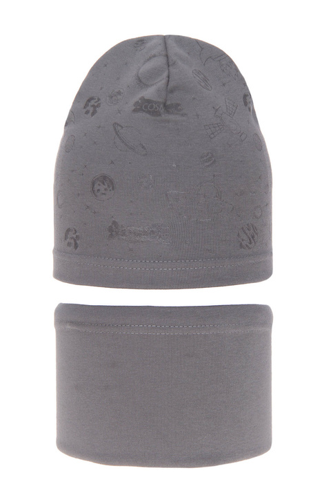 Herbst und Frühlingsset Jungen: Mütze und Schlauchschal Grau Kosmos