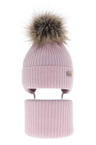 Winterset für Mädchen: Mütze und Schlauchschal mit Bommel in Violett Bria