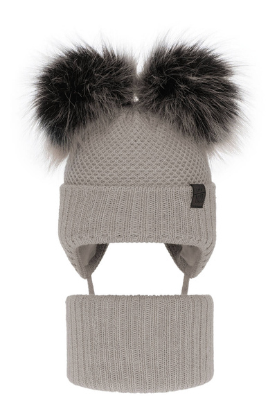 Winterset Jungen: Mütze und Schlauchschal mit zwei Bommeln Beige Randel