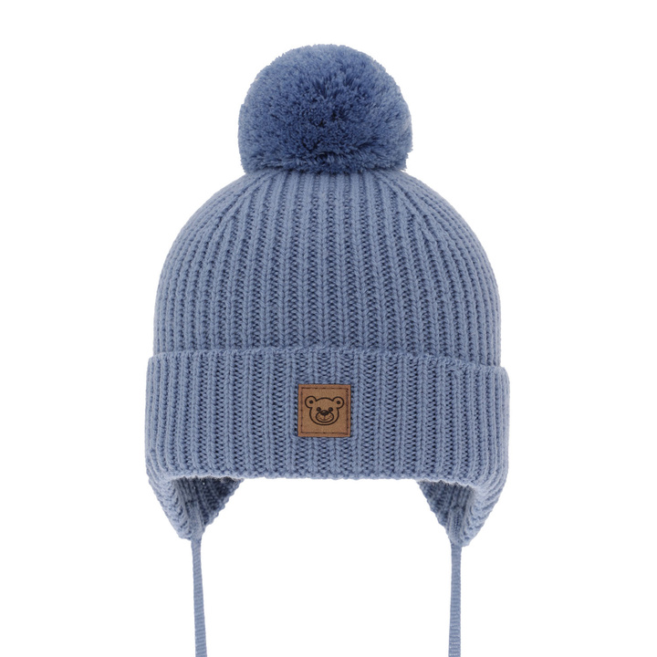 Wintermütze Jungen 100% extrafeine Merinowolle, gefüttert mit Wollfleece Blau Tacco
