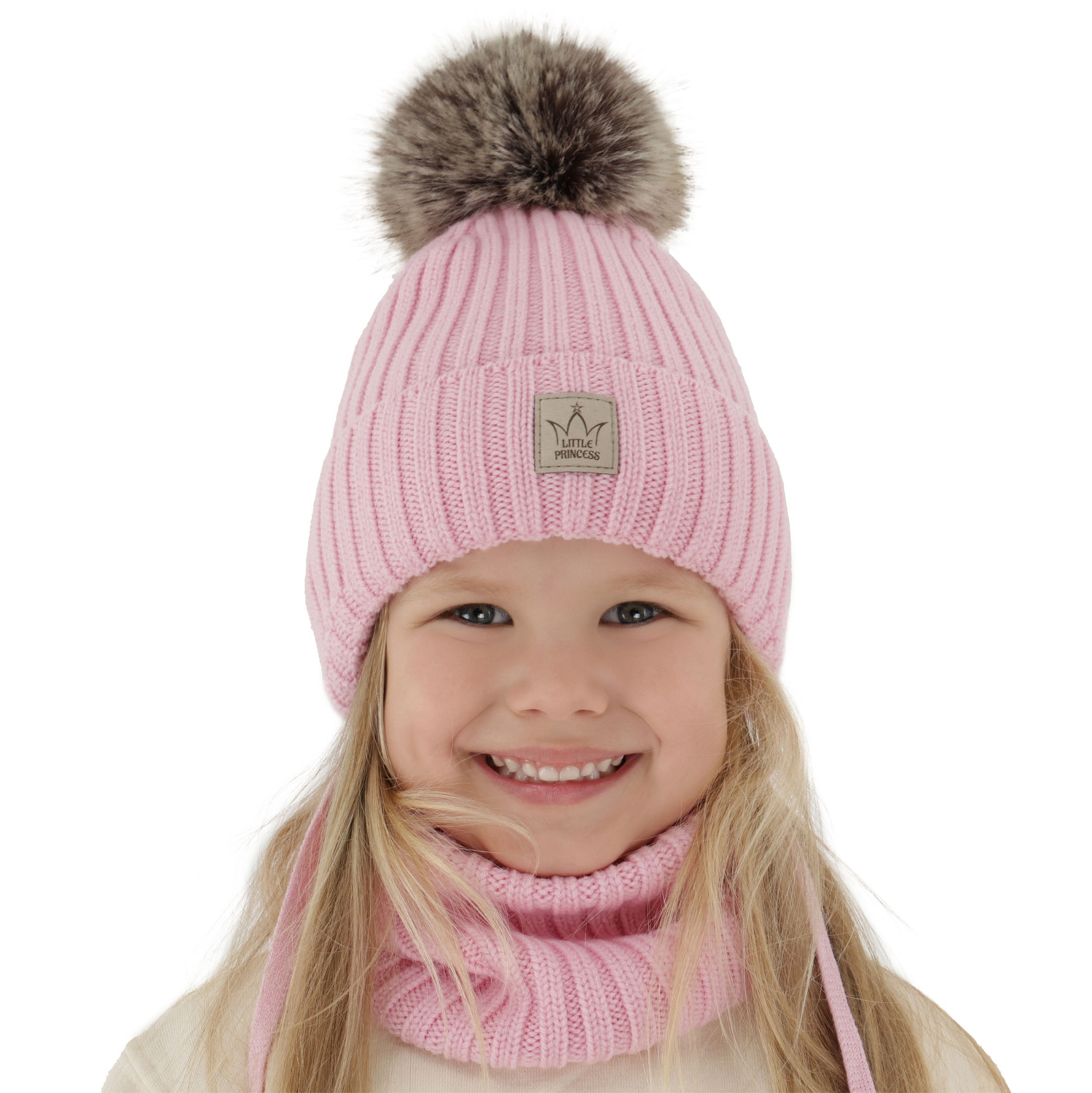 Winterset Mädchen: Mütze und Schlauchschal aus 100% extrafeiner Merinowolle, gefüttert mit Wollfleece in Rosa Martina 