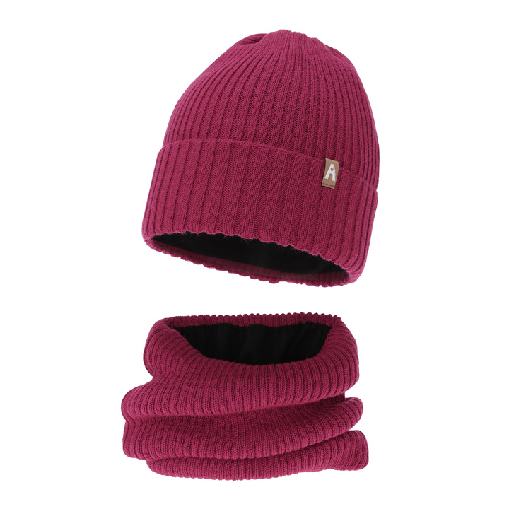 Winterset für Mädchen: Mütze und Schlauchschal aus Merinowolle in Rosa Peggy