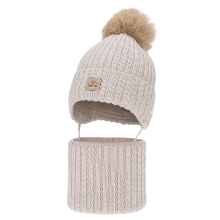 Winterset Mädchen: Mütze und Schlauchschal, beige, 100% Merinowolle, mit Baumwollfutter, Malesia