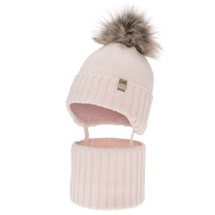 Winterset Mädchen: Mütze und Schlauchschal, Winter, rosa, mit Bommel, Primula