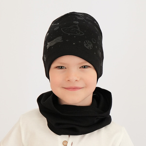 Herbst und Frühlingsset Jungen: Mütze und Schlauchschal Navy Blau Kosmos