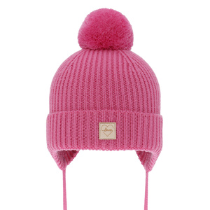 Wintermütze für Mädchen aus 100% extrafeiner Merinowolle, gefüttert mit Wollfleece in Rosa Havana