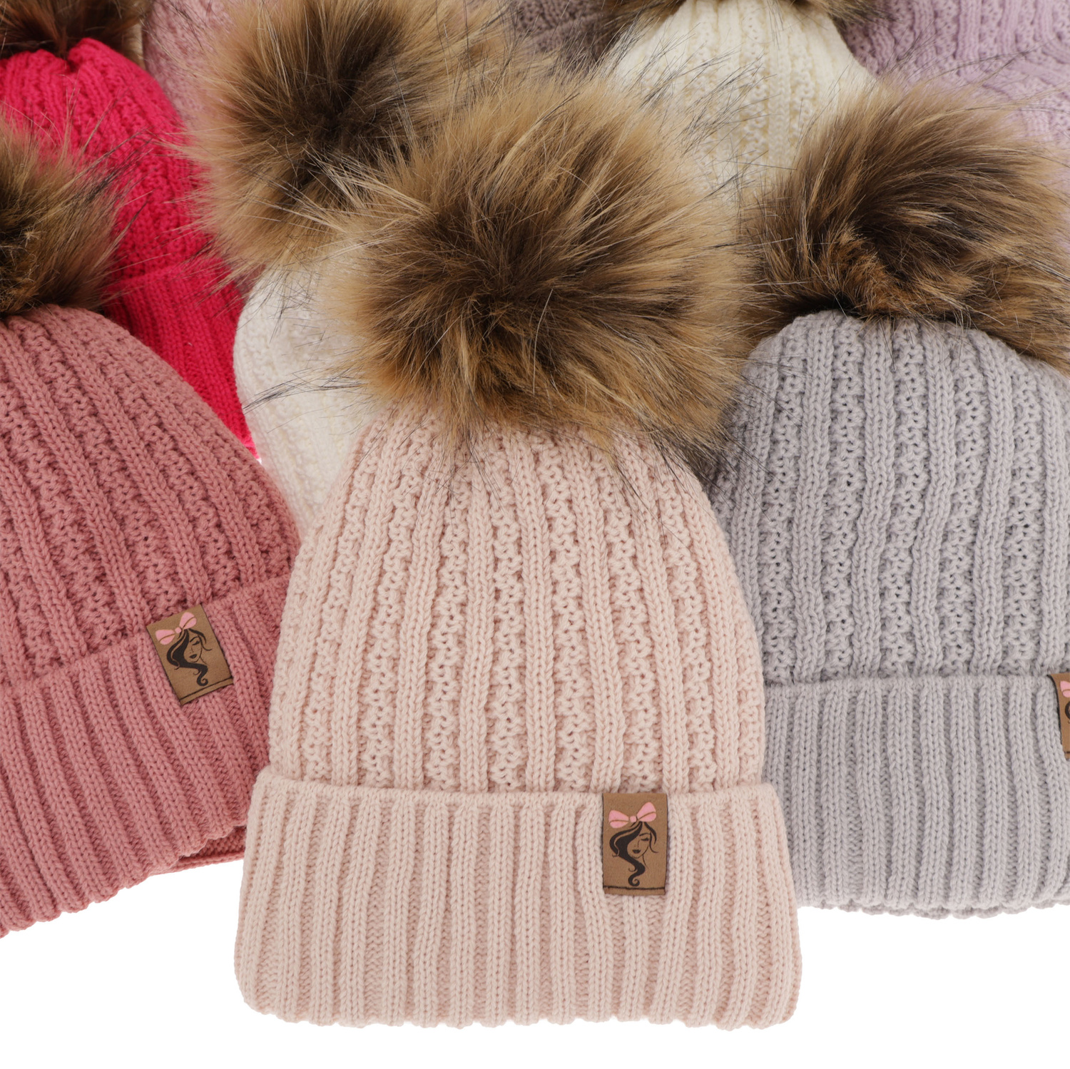 Winterset Mädchen: Mütze und Schlauchschal mit Bommel Beige Larina