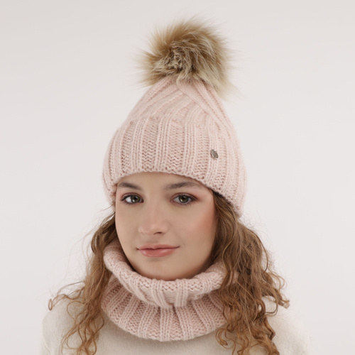 Winterset Mädchen: Mütze und Schlauchschal mit Bommel Rot Polaris