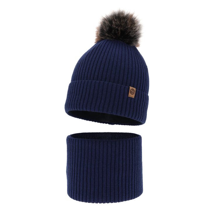 Winterset für Jungen: Mütze und Schlauchsch mit Bommel in Navy Blau Wizar