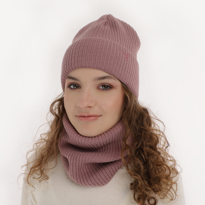 Winterset für Mädchen: Mütze und Schlauchschal in Beige Rosetta