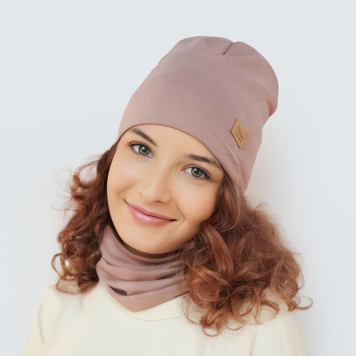 Herbst und Frühlingsset Mädchen: Mütze und Schlauchschal Rosa Selfie