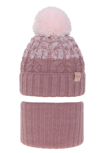 Winterset Mädchen: Mütze und Schlauchschal mit Bommel Rosa Zendaya