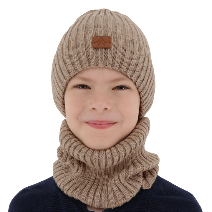 Winterset für Jungen: Mütze und Schlauchschal in Beige Fargo