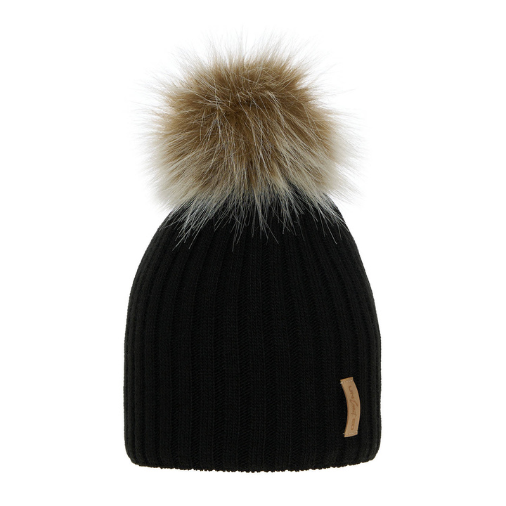 Wintermütze für Mädchen mit Bommel Schwarz Werbena