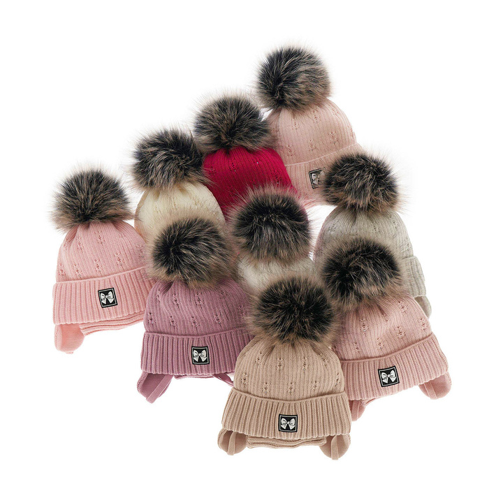 Winterset Mädchen: Mütze und Schlauchschal mit Bommel Rosa Kinia