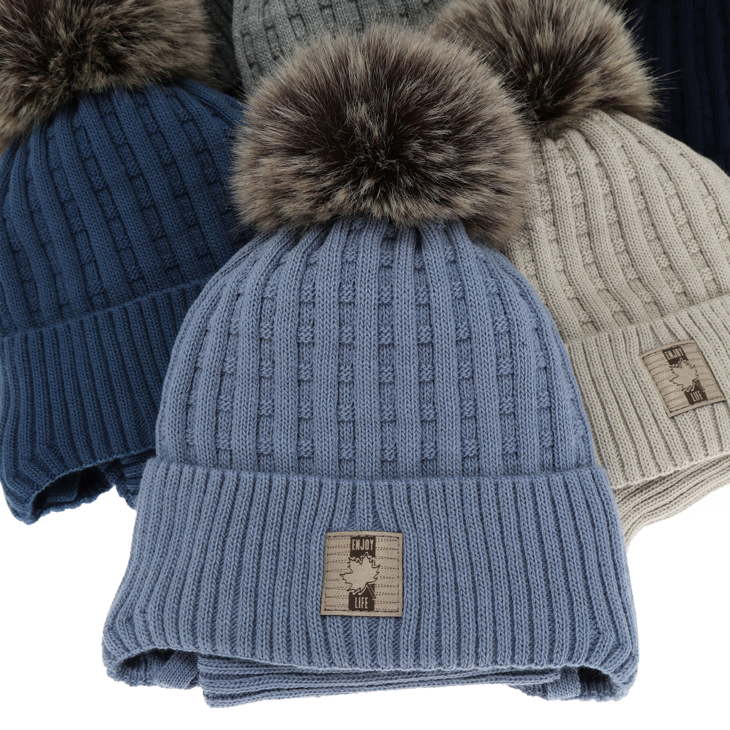 Winterset für Jungen: Mütze und Schlauchschal, mit Bommel, Braun, Fiamanto