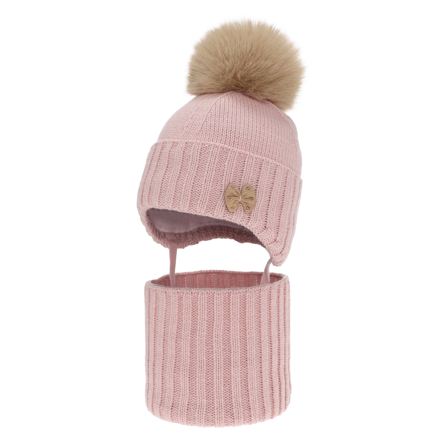 Winterset für Mädchen: Mütze und Schlauchschal mit Bommel in Rosa Talena