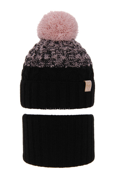 Winterset Mädchen: Mütze und Schlauchschal mit Bommel Schwarz Zendaya