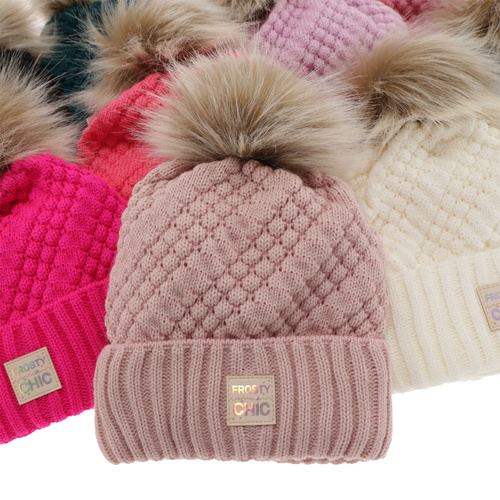 Winterset Mädchen: Mütze und Schlauchschal mit Bommel Rosa Alena