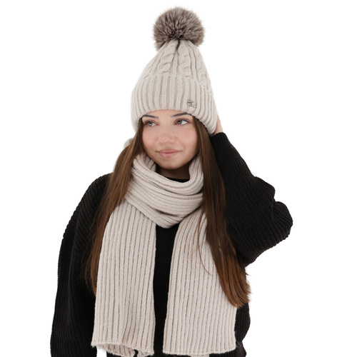 Winterset Damen: Mütze und Schal, Winter, beige, Lunetta