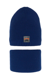 Winterset Jungen: Mütze und Schlauchschal Blau Gami