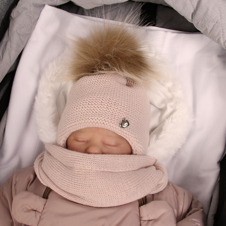 Winterset Mädchen: Mütze und Schal mit Bommel Camel Aimi