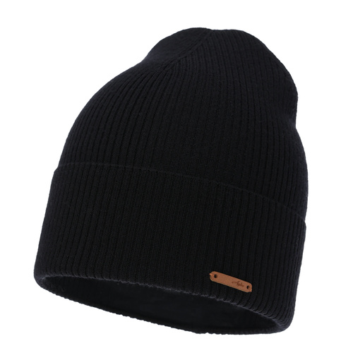 Herbst und Frühlingsmütze Damen, schwarz, 100% Merinowolle, Flerra