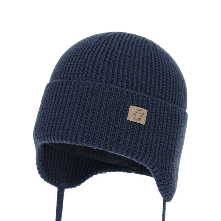 Wintermütze für Jungen, Winter, Herbst, Frühling, 100% Merinowolle, wiązana, marineblau, Bakadi