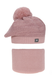 Winterset Mädchen: Mütze und Schlauchschal mit Bommel Rosa Lira