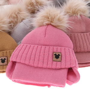 Winterset Mädchen: Mütze und Schal mit Bommel Camel Tendi