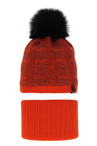 Winterset Jungen: Mütze und Schlauchschal mit Bommel Rot Harison