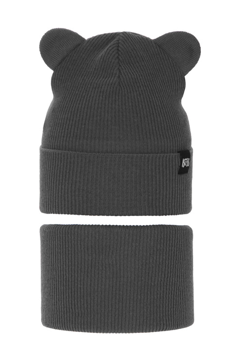 Herbst und Frühlingsset Jungen: Mütze und Schlauchschal, mit Baumwolle, Grau Grajan