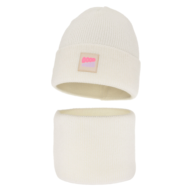 Winterset für Mädchen: Mütze und Schlauchschal in Cremefarben Josephin