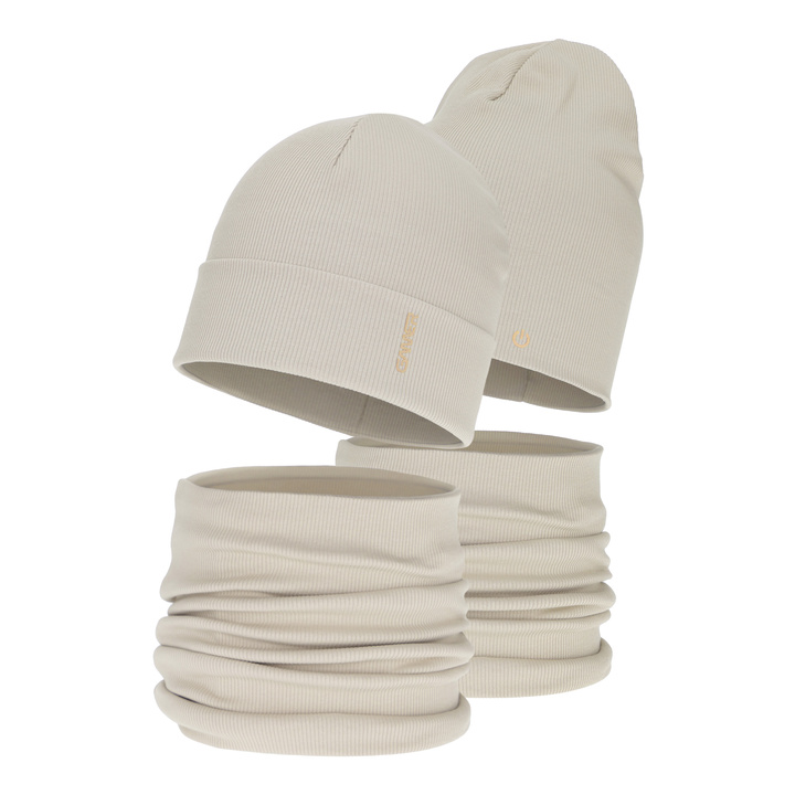 Herbst und Frühlingsset Jungen: Mütze und Schlauchschal, Baumwolle, beige, Desider
